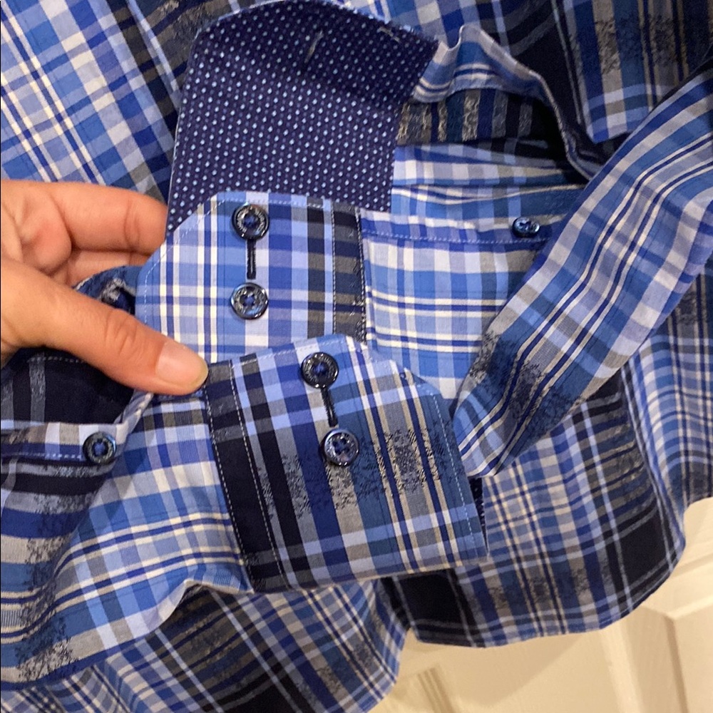 Bugatchi Blue and Black Casual Button Down Shirt - Picture 9 of 11